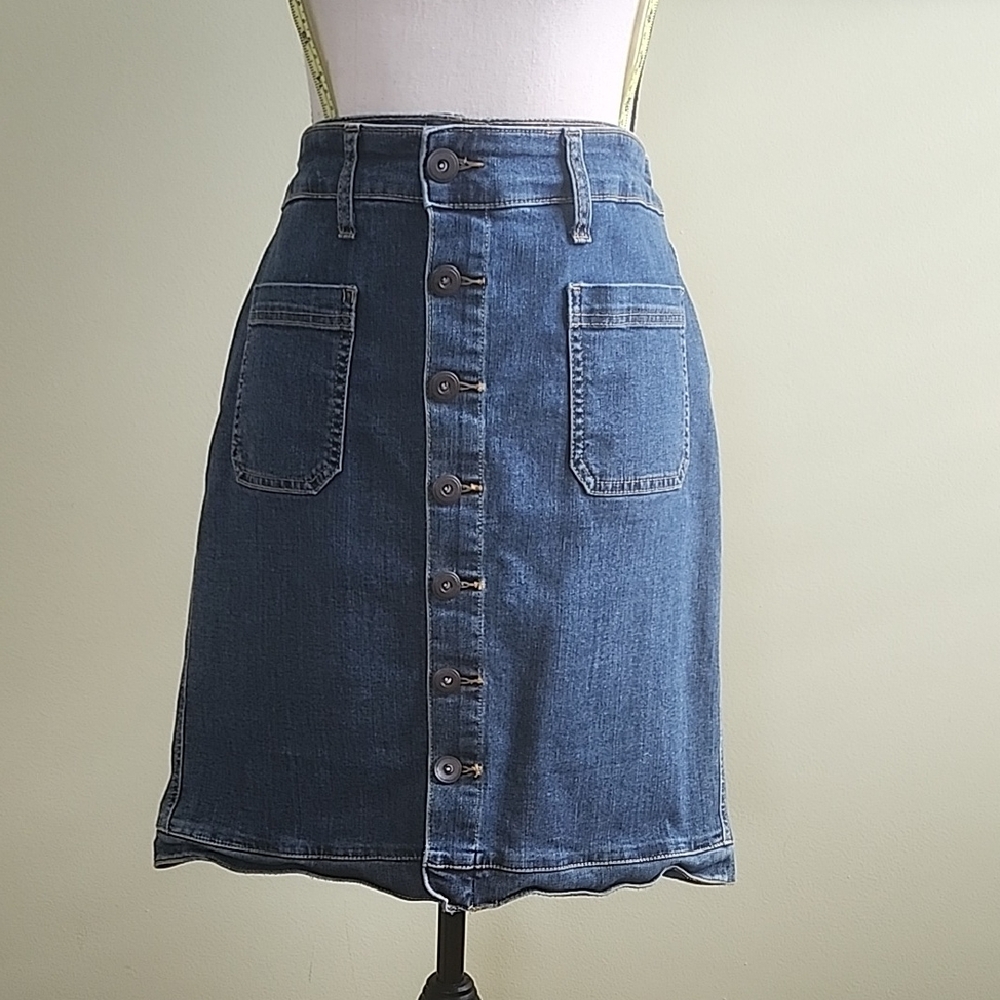 Denim Button-Front Skirt